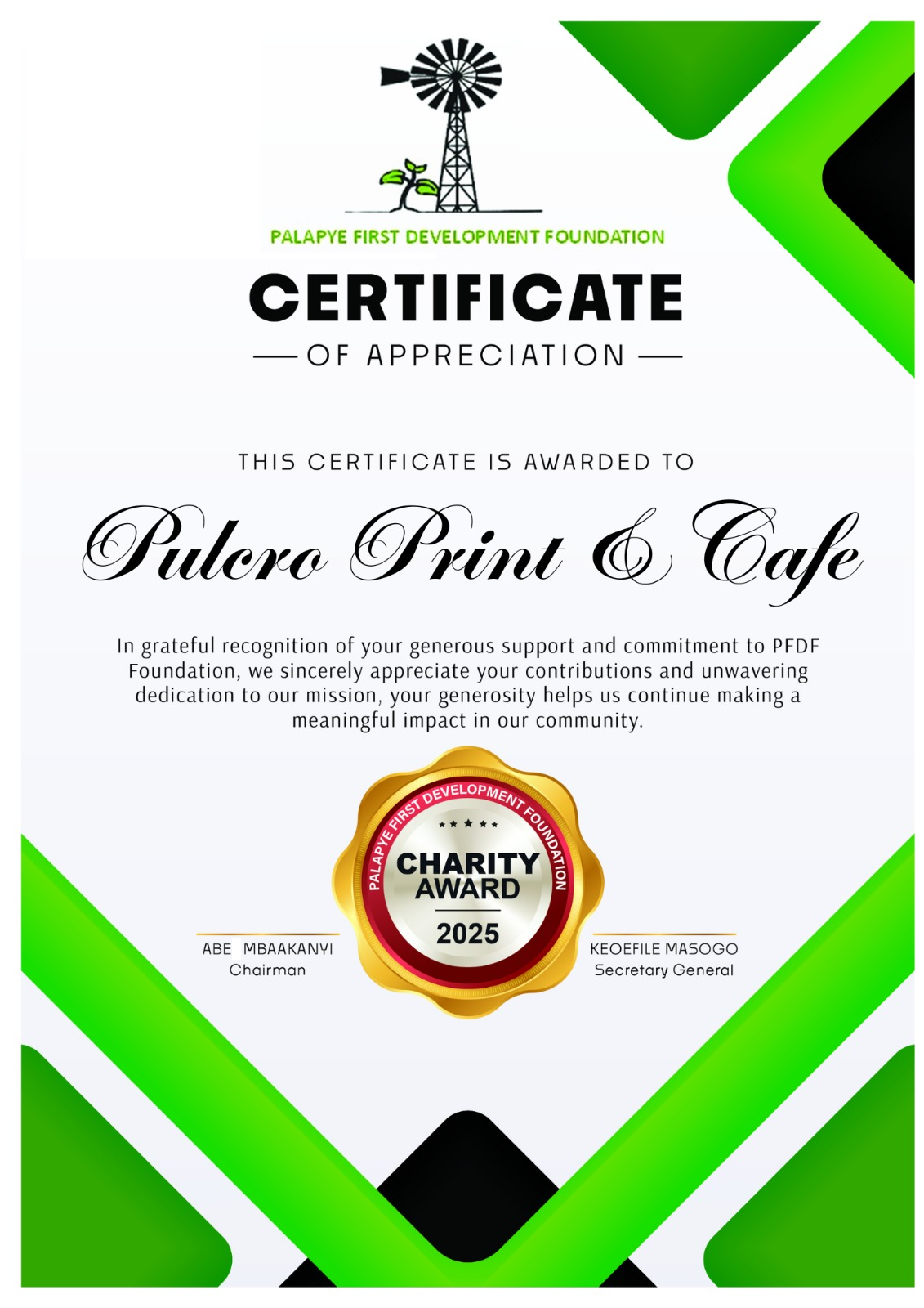 Sponsor Certificate